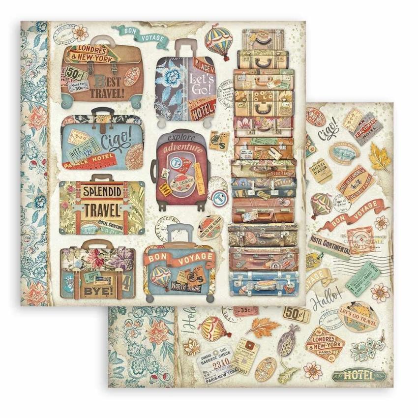 Stamperia - Designpapier "Art of Travelling" Paper Pack 8x8 Inch - 10 Bogen