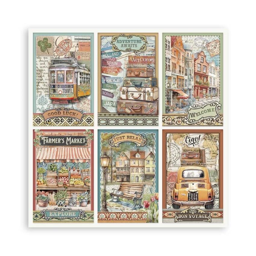 Stamperia - Designpapier "Art of Travelling" Maxi Paper Pack 8x8 Inch - 22 Bogen