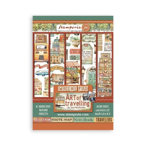 Stamperia - Washi Papier "Art of Travelling" Washi Pad 14,8x21cm - 8 Bogen