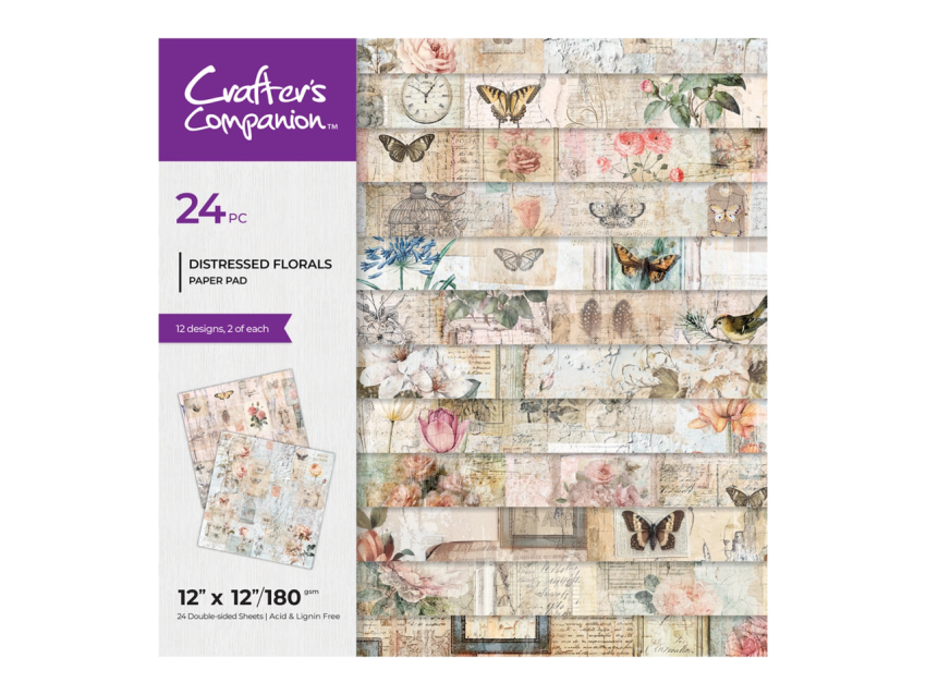 Crafters Companion - Designpapier "Distressed Florals" Paper Pack 12x12 Inch - 24 Bogen