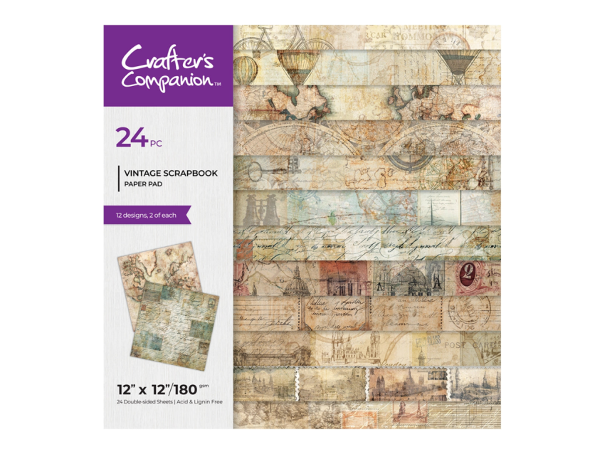 Crafters Companion - Designpapier "Vintage Scrapbook" Paper Pack 12x12 Inch - 24 Bogen