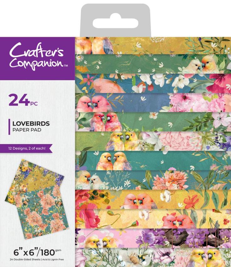 Crafters Companion - Designpapier "Love Birds" Paper Pack 6x6 Inch - 24 Bogen