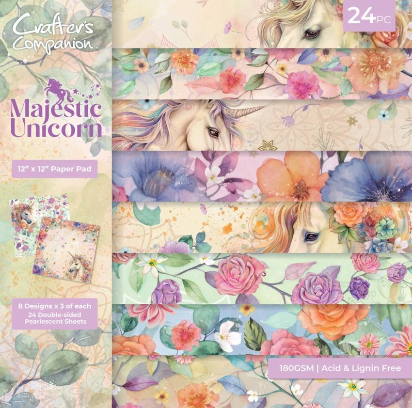 Crafters Companion - Designpapier "Majestic Unicorn" Paper Pack 12x12 Inch - 24 Bogen