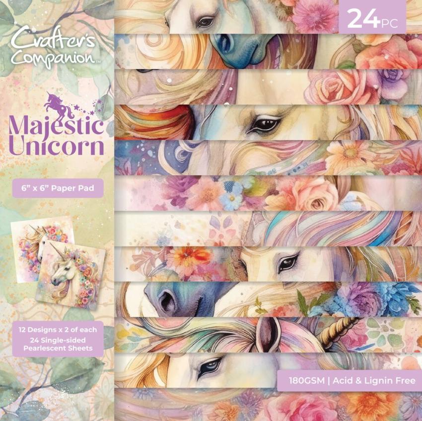 Crafters Companion - Designpapier "Majestic Unicorn" Paper Pack 6x6 Inch - 24 Bogen