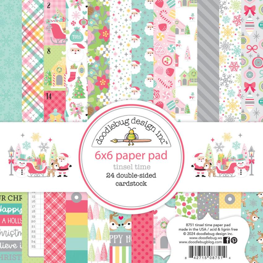 Doodlebug Design - Designpapier "Tinsel Time" Paper Pack 6x6 Inch - 24 Bogen