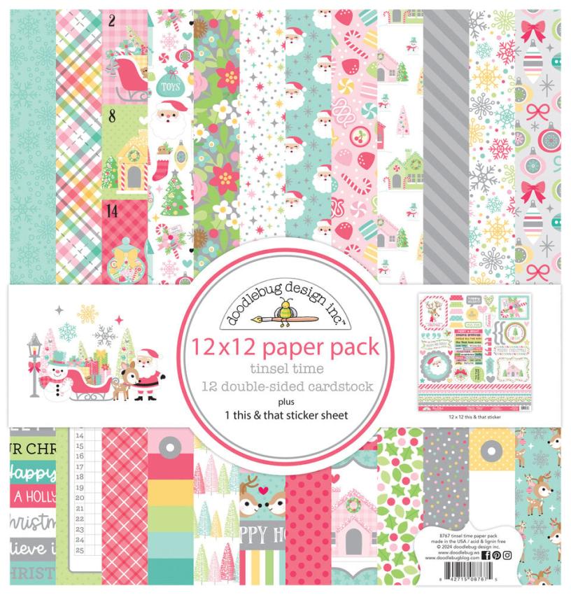 Doodlebug Design - Designpapier  "Tinsel Time " Paper Pack 12x12 Inch - 12 Bogen