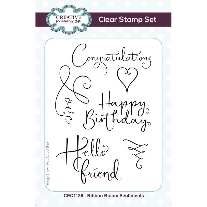 Creative Expressions - Stempelset "Ribbon Bloom Sentiments" Clear Stamps 10,2x15,2cm