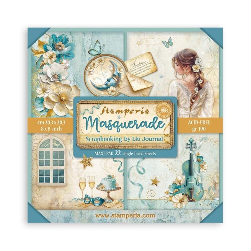 Stamperia - Designpapier "Masquerade" Maxi Paper Pack 8x8 Inch - 22 Bogen