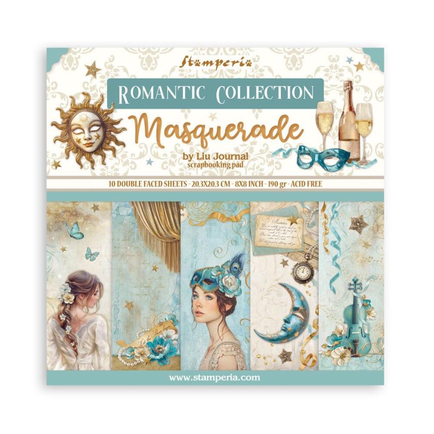 Stamperia - Designpapier "Masquerade" Paper Pack 8x8 Inch - 10 Bogen