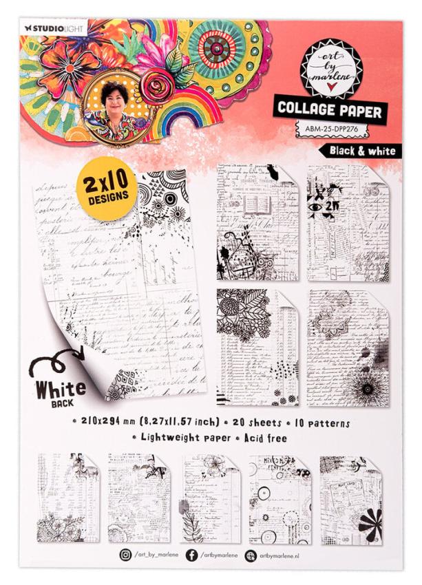 Art By Marlene - Designpapier "Collage Black & White" Paper Pack A4 - 20 Bogen