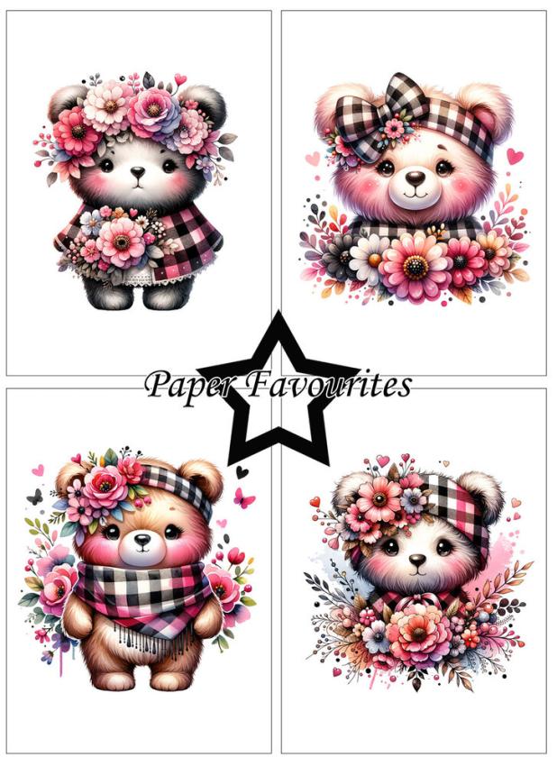 Paper Favourites - Designpapier "Bear With Flowers" Paper Pack A6 - 24 Bogen