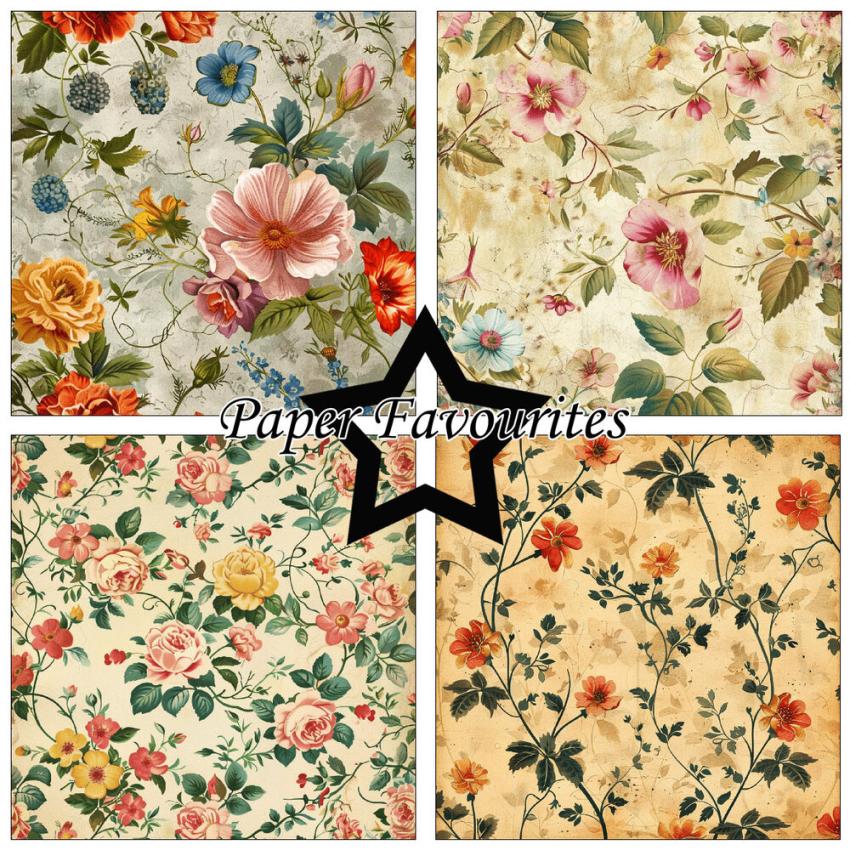 Paper Favourites - Designpapier "Vintage Flowers" Paper Pack 12x12 Inch 8 Bogen