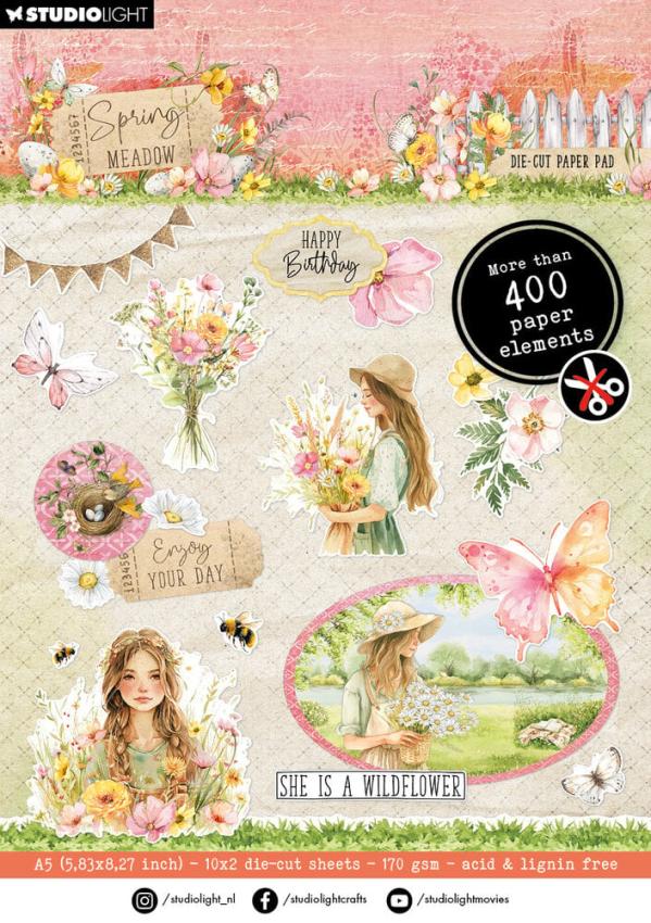 Studio Light - Stanzteile "Spring Meadow" Die Cut Block - 20 Bogen