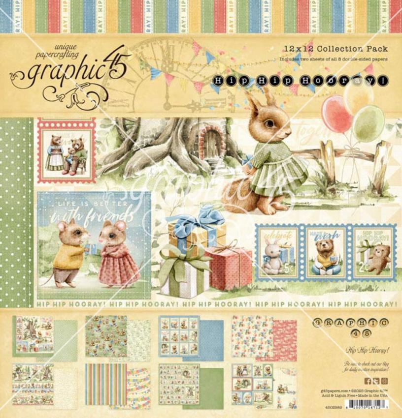 Graphic 45 - Designpapier "Hip Hip Hooray" Collection Pack 12x12 Inch - 8 Bogen