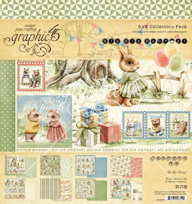 Graphic 45 - Designpapier "Hip Hip Hooray" Collection Pack 8x8 Inch - 8 Bogen