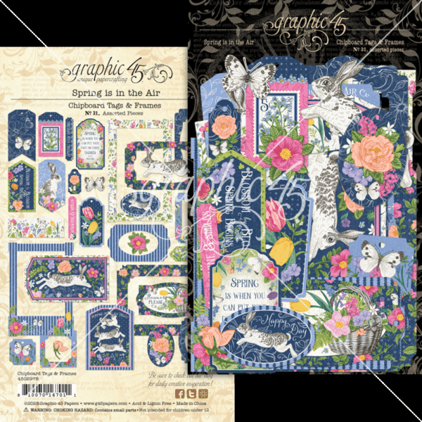 Graphic 45 - Stanzteile "Spring is in the Air" Chipboard Tags & Frames