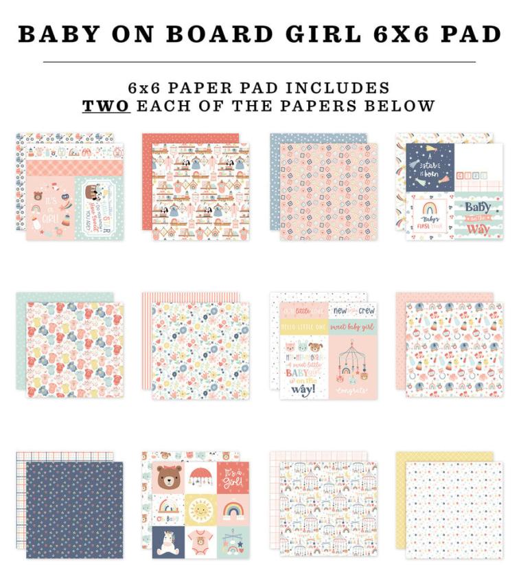 Echo Park - Designpapier "Baby On Board It's a Girl!" Paper Pack 6x6 Inch - 24 Bogen