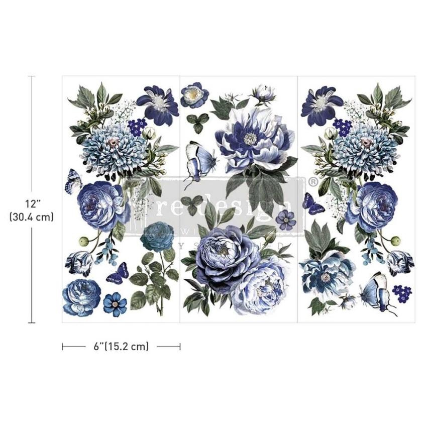 Re-Design with Prima - Transfer Aufkleber 6x12 Inch "Indigo Petals" Decor Transfer 3 Bogen 