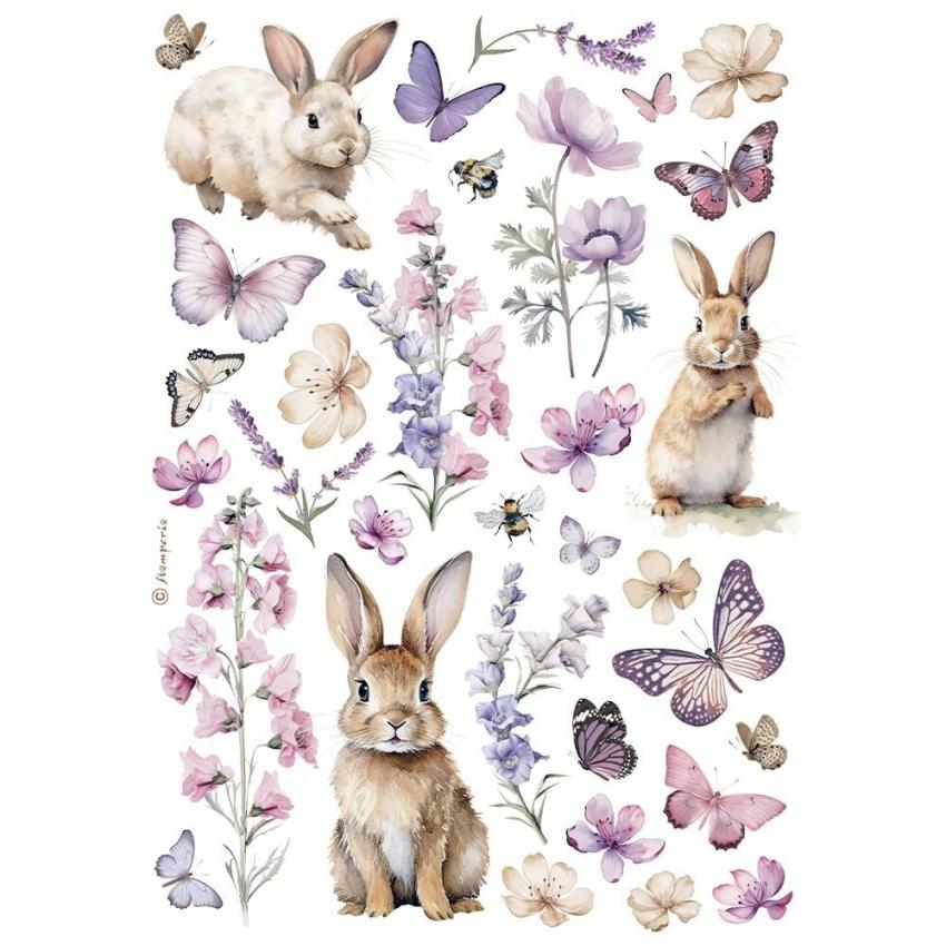 Stamperia - Decopatch Papier "Bunny and Buttlerfly" Decoupage A4 - 6 Bogen  