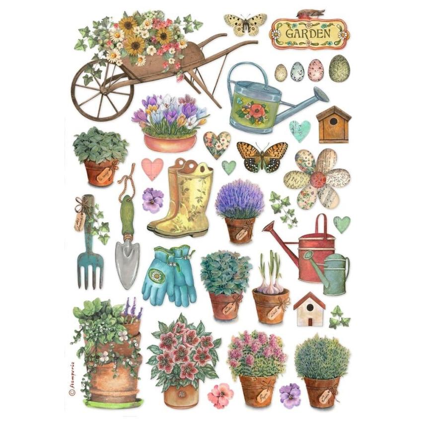 Stamperia - Decopatch Papier "Garden Tools" Decoupage A4 - 6 Bogen  