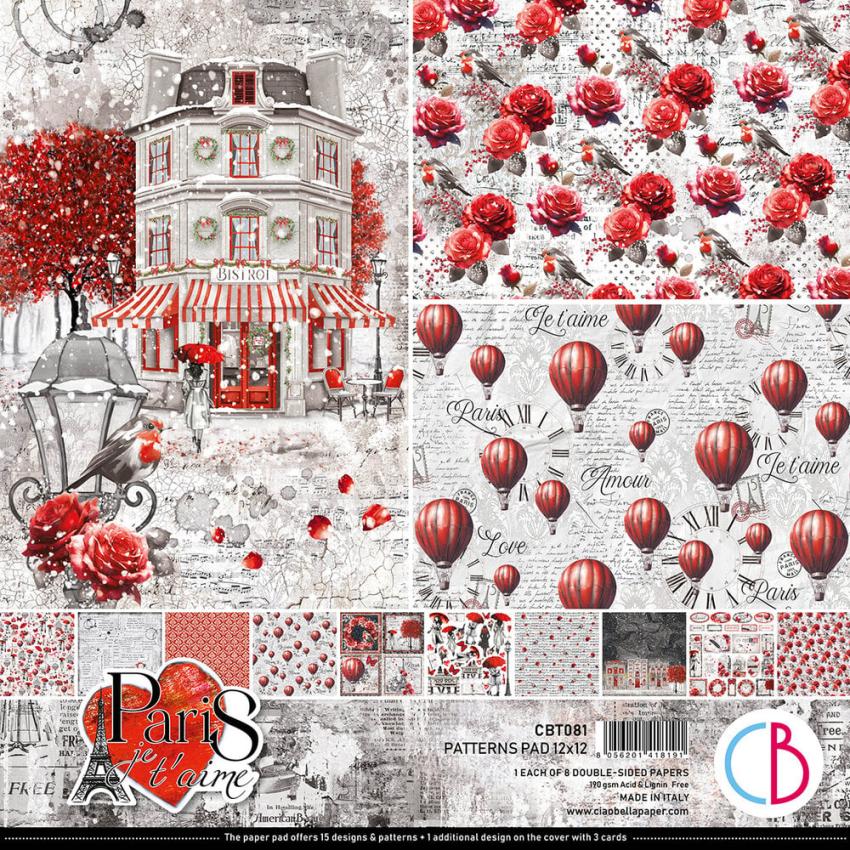 Ciao Bella - Designpapier "Paris Je t'aime" Patterns Paper Pack 12x12 Inch - 8 Bogen