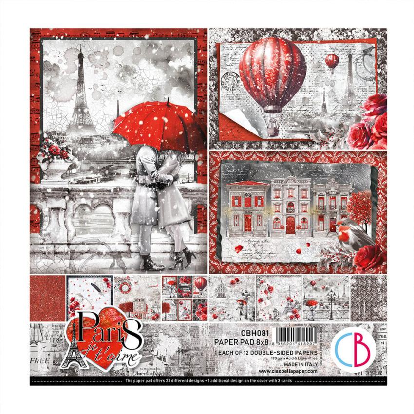 Ciao Bella - Designpapier "Paris Je t'aime" Paper Pack 8x8 Inch - 12 Bogen