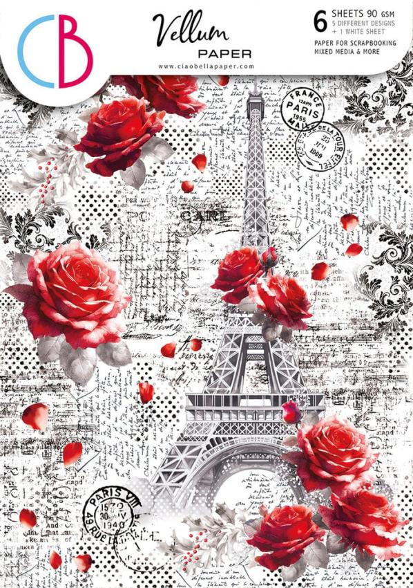 Ciao Bella - Pergamentpapier "Paris Je t'aime" Vellum A4 - 6 Bogen