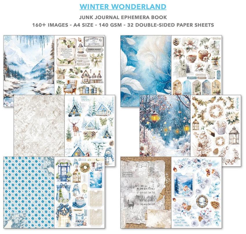 Ciao Bella - Designpapier & Stanzteile "Winter Wonderland" Junk Journal Ephemera Book A4 - 32 Bogen