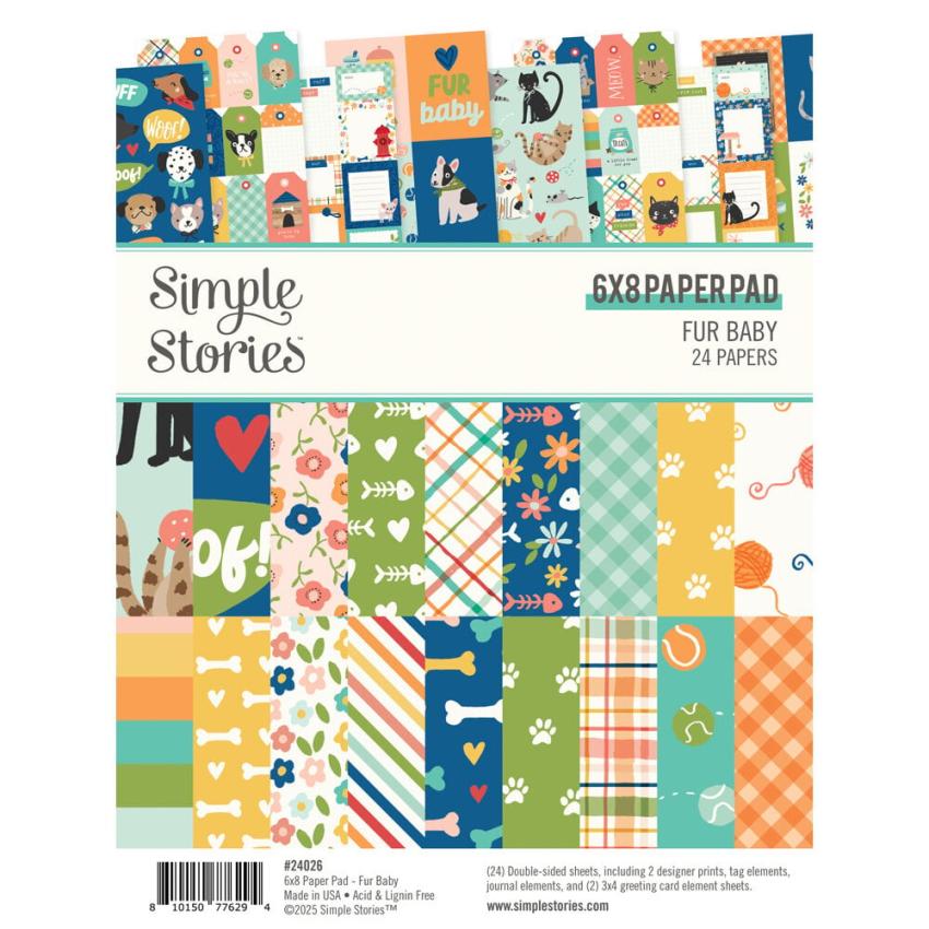 Simple Stories - Designpapier "Fur Baby" Paper Pack 6x8 Inch - 24 Bogen