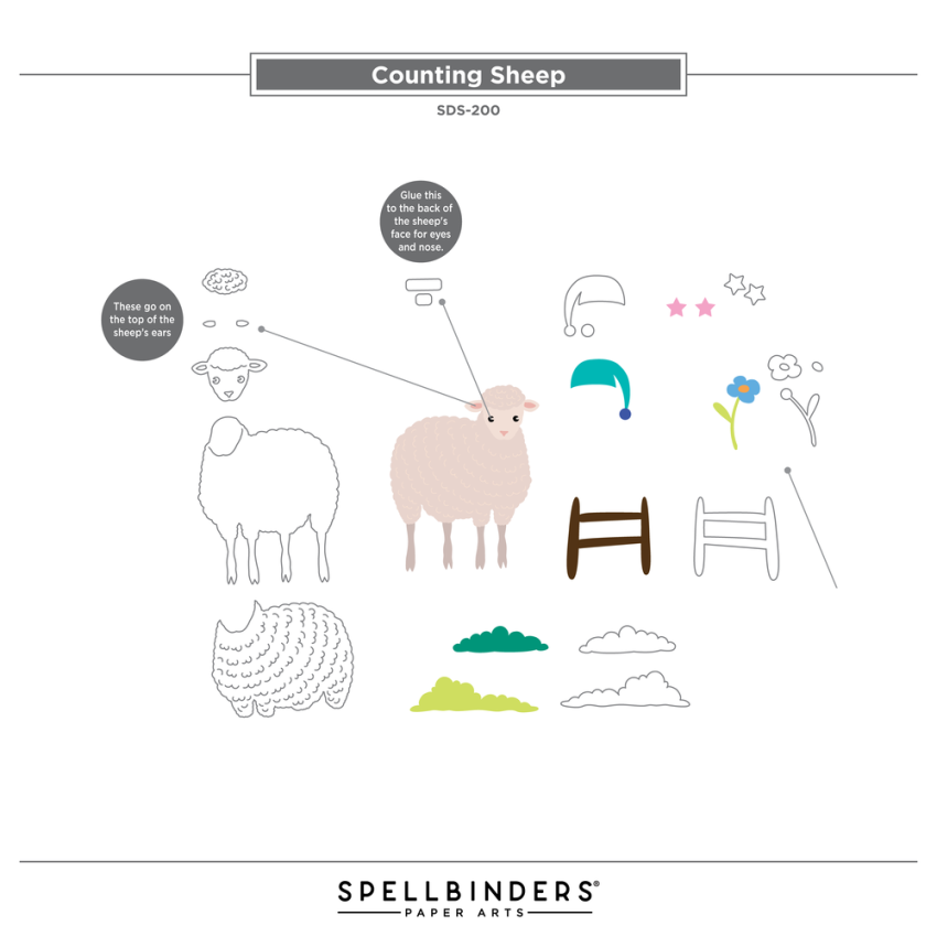 Spellbinders - Stempelset & Stanzschablone "Counting Sheep Clear" Clear Stamps & Dies