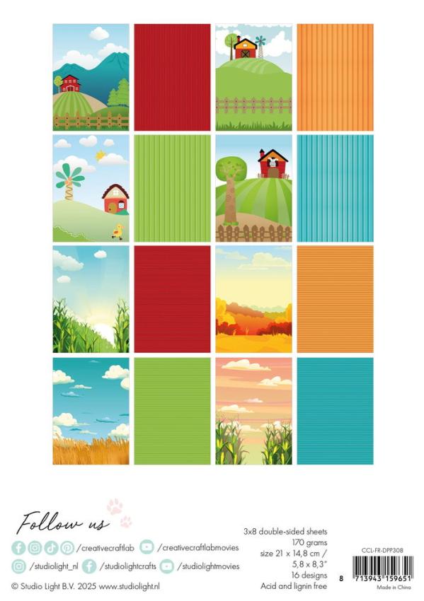 Creative Craft Lab - Studio Light - Friendz Designpapier "On The Farm " Paper Pack 21x14,8 cm - 24 Bogen