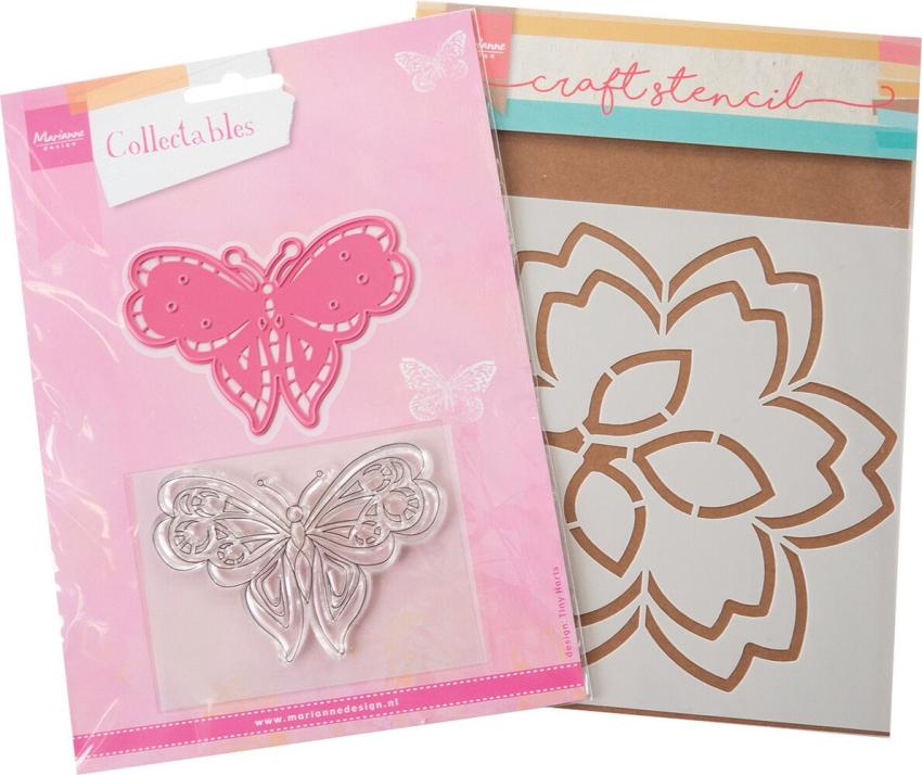 Marianne Design - Stempelset, Schablone & Stanzschablone "Assorti Blossom" Clear Stamps, Stencil & Dies