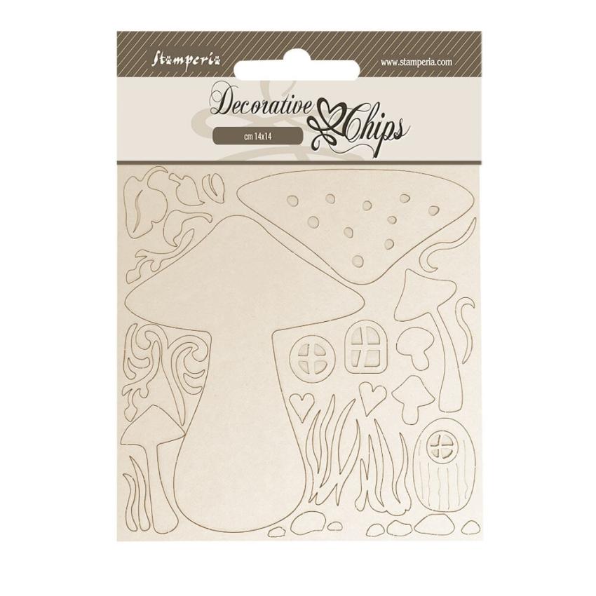 Stamperia - Holzteile 14x14 cm "Mushrooms" Decorative Chips