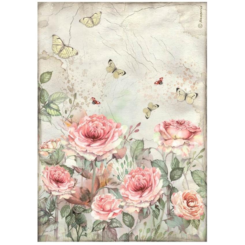 Stamperia - Decopatch Papier "Roses and Butterfly" Decoupage A4 - 6 Bogen  