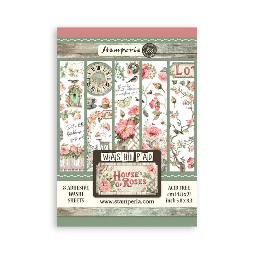 Stamperia - Washi Papier "House of Roses" Washi Pad 14,8x21cm - 8 Bogen