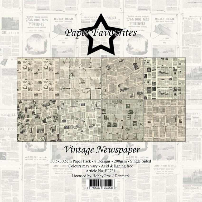 Paper Favourites - Designpapier "Vintage Newspaper" Paper Pack 12x12 Inch 8 Bogen