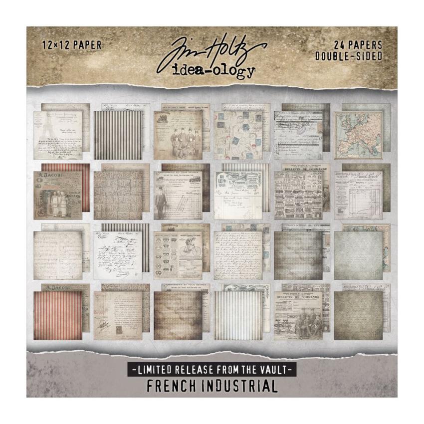 Tim Holtz - Idea Ology - Designpapier "French Industrial" Paper Pack 12x12 Inch - 24 Bogen 