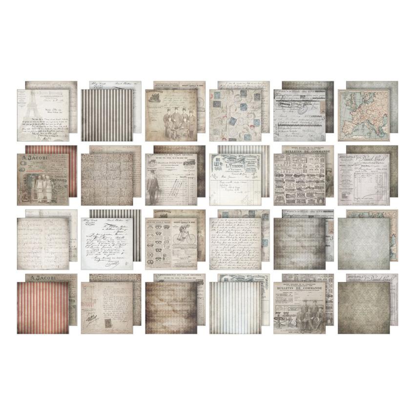 Tim Holtz - Idea Ology - Designpapier "French Industrial" Paper Pack 12x12 Inch - 24 Bogen 