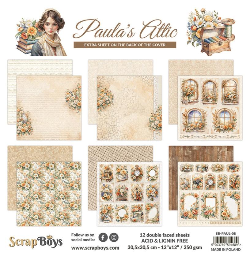 ScrapBoys - Designpapier "Paula's Attic" Paper Pack 12x12 Inch - 12 Bogen