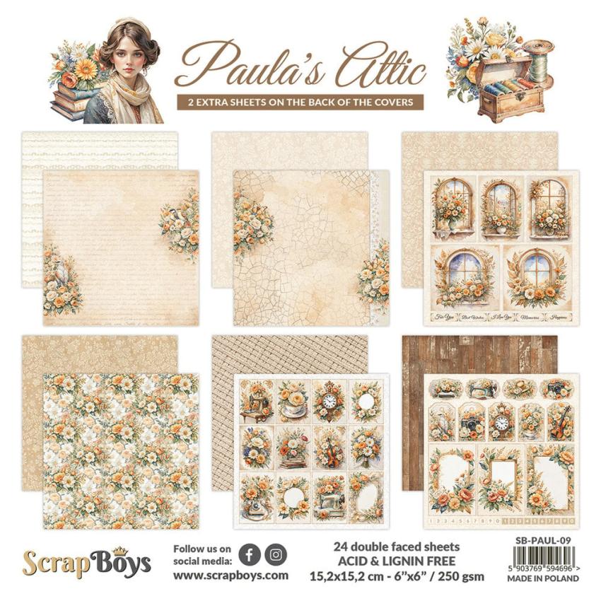 ScrapBoys - Designpapier "Paula's Attic" Paper Pack 6x6 Inch - 24 Bogen