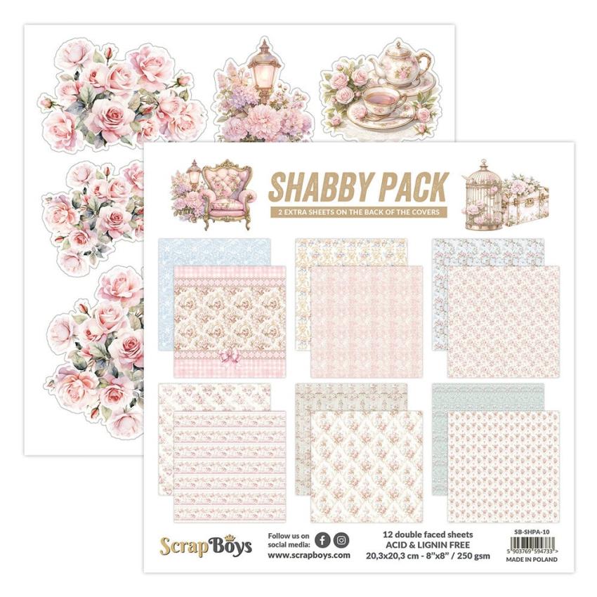 ScrapBoys - Designpapier "Shabby Pack" Paper Pack 8x8 Inch - 12 Bogen