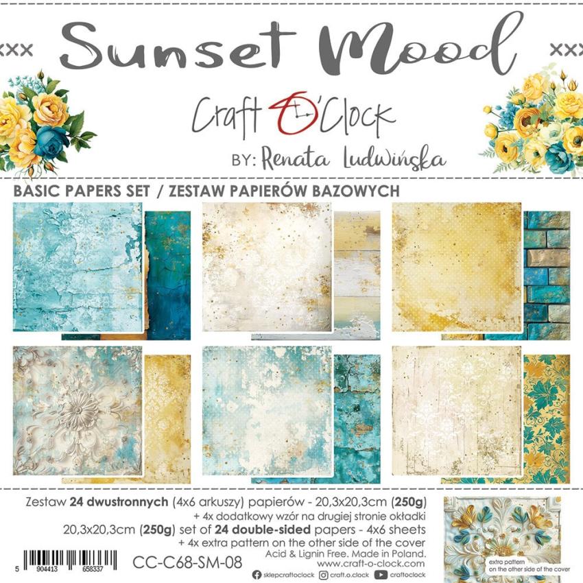 Craft OClock - Designpapier "Sunset Mood" Basic Paper Pack 8x8 Inch - 24 Bogen