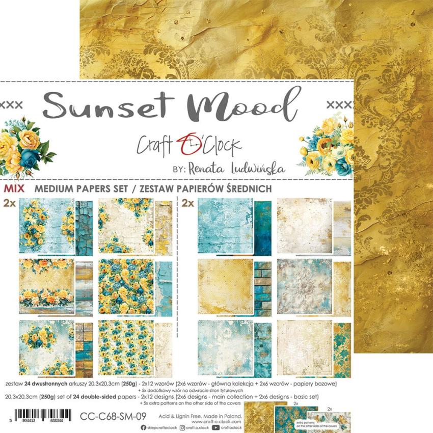 Craft OClock - Designpapier "Sunset Mood" Medium Paper Pack 8x8 Inch - 24 Bogen