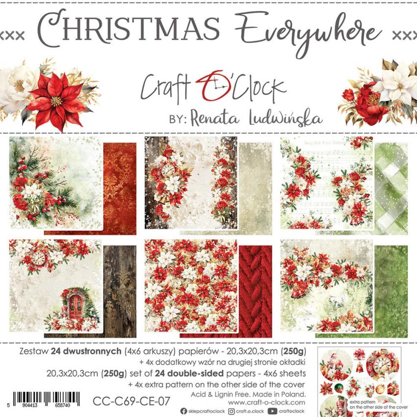 Craft OClock - Designpapier "Christmas Everywhere" Paper Pack 8x8 Inch - 24 Bogen