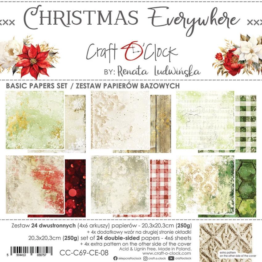 Craft OClock - Designpapier "Christmas Everywhere" Basic Paper Pack 8x8 Inch - 24 Bogen