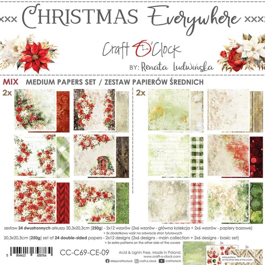 Craft OClock - Designpapier "Christmas Everywhere" Medium Paper Pack 8x8 Inch - 24 Bogen