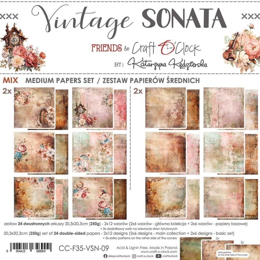 Craft OClock - Designpapier "Vintage Sonata" Medium Paper Pack 8x8 Inch - 24 Bogen