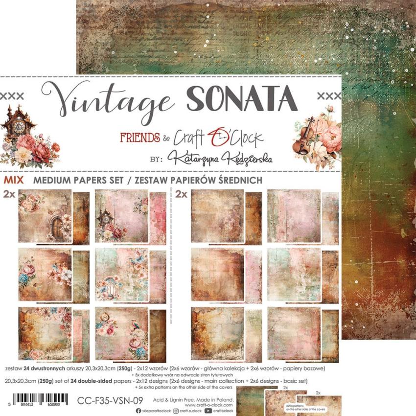 Craft OClock - Designpapier "Vintage Sonata" Medium Paper Pack 8x8 Inch - 24 Bogen