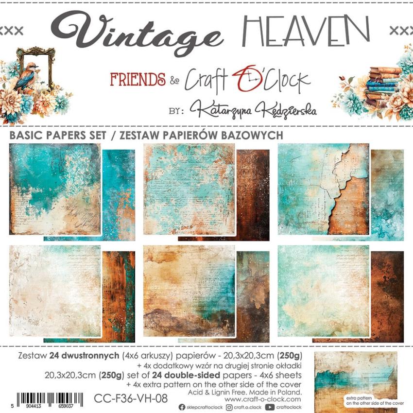 Craft OClock - Designpapier "Vintage Heaven" Basic Paper Pack 8x8 Inch - 24 Bogen