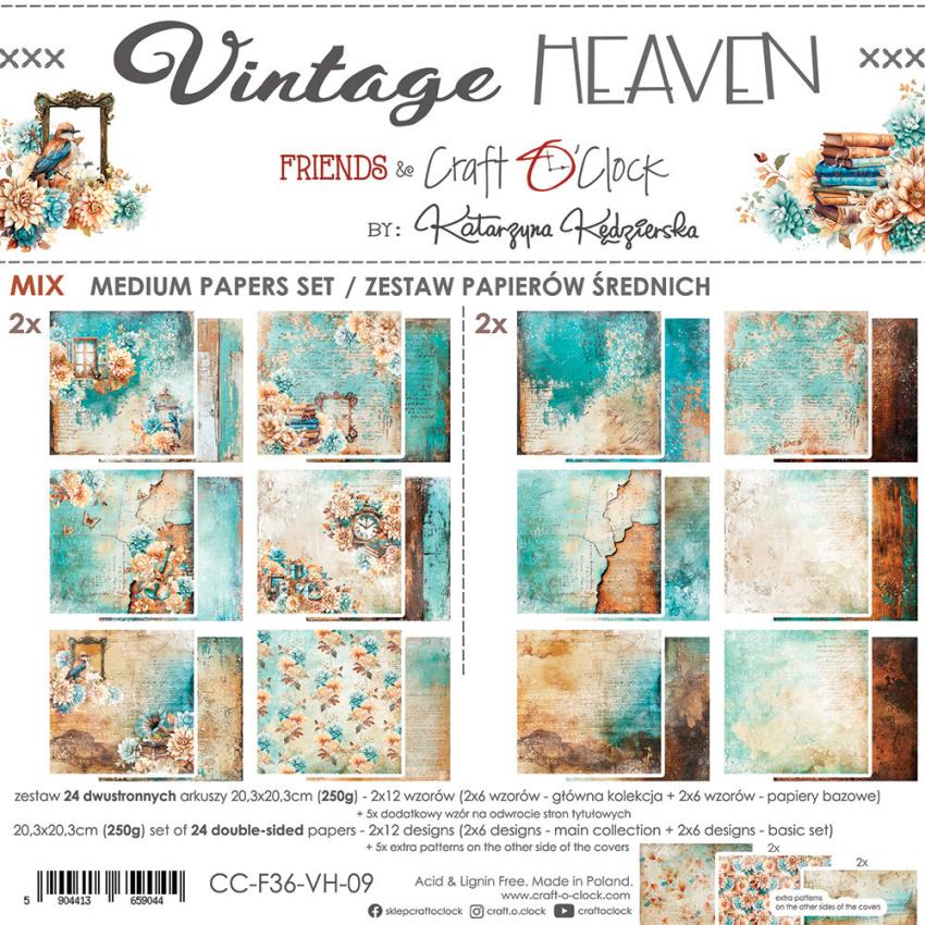 Craft OClock - Designpapier "Vintage Heaven" Medium Paper Pack 8x8 Inch - 24 Bogen